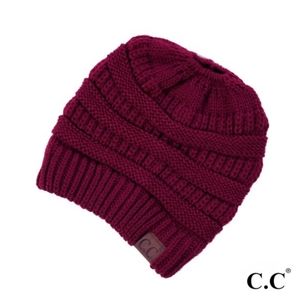CC Beanie Messy Bun/Ponytail Tail Burgundy